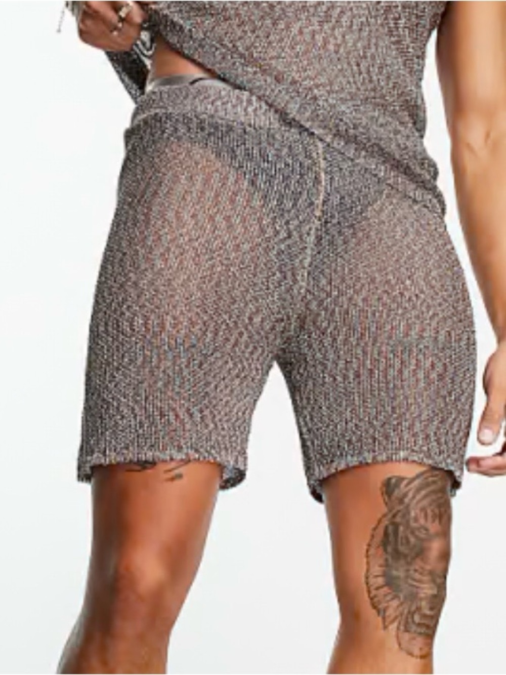 ASOS DESIGN Men’s Knitted Metallic Mesh Rainbow Shorts Co-Ord Festival Club S